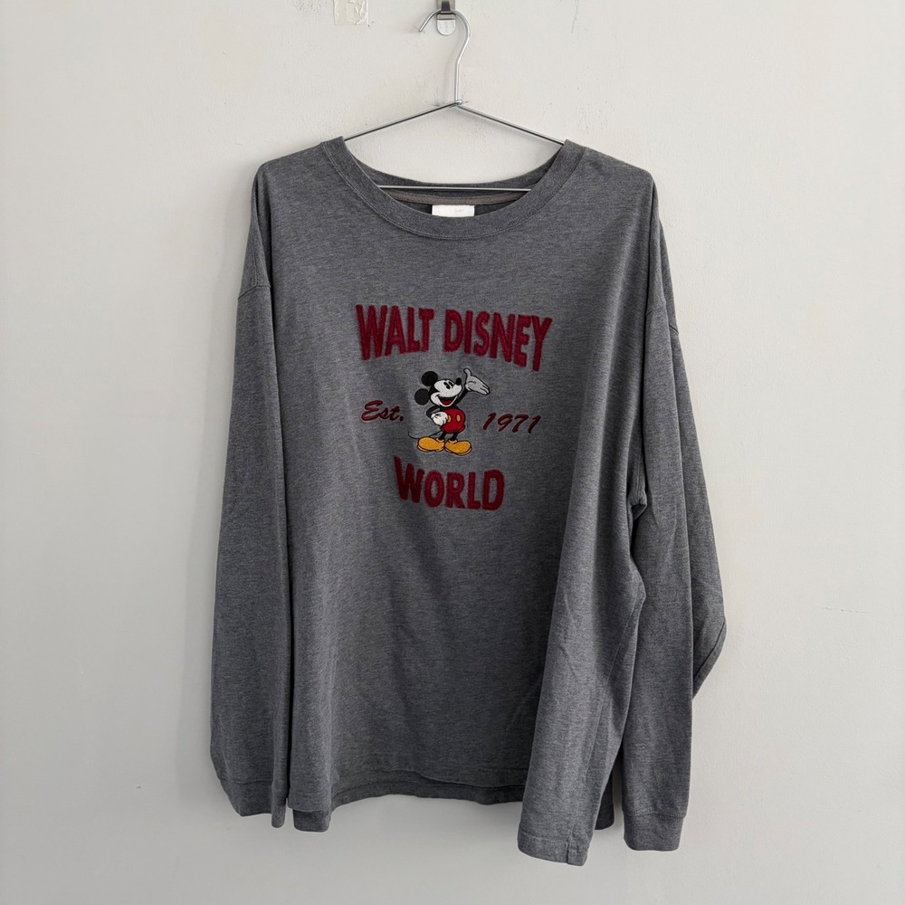 Walt Disney World Mickey Mouse Gray Long Sleeve Shirt Mens XXL